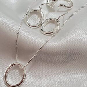 925 Sterling Silver Necklace, Earrings, And Ring Jewelry Set